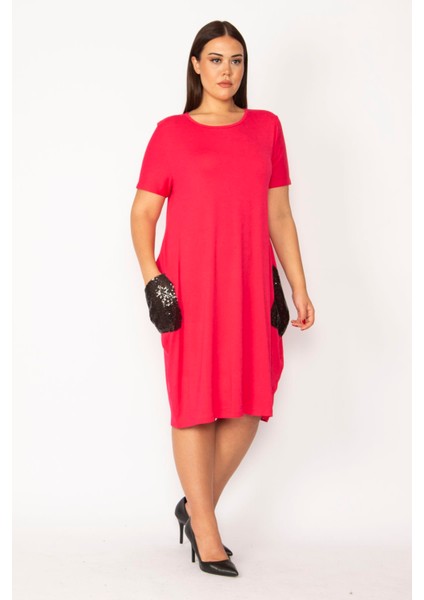 Kadın Fuşya Cebi Payet Detaylı Viskon Elbise 65N28966 modelleri