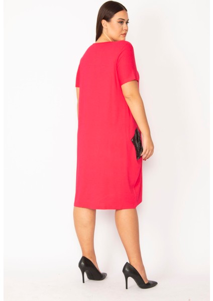 Kadın Fuşya Cebi Payet Detaylı Viskon Elbise 65N28966 fırsatları