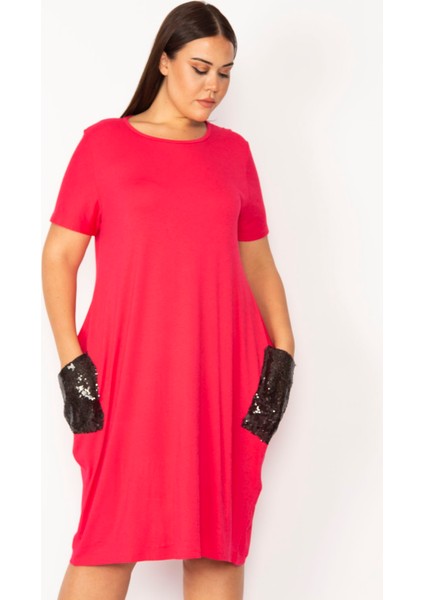 Kadın Fuşya Cebi Payet Detaylı Viskon Elbise 65N28966 indirimleri
