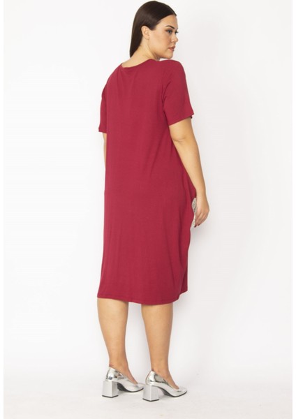 Kadın Bordo Cebi Payet Detaylı Viskon Elbise 65N28931 modelleri