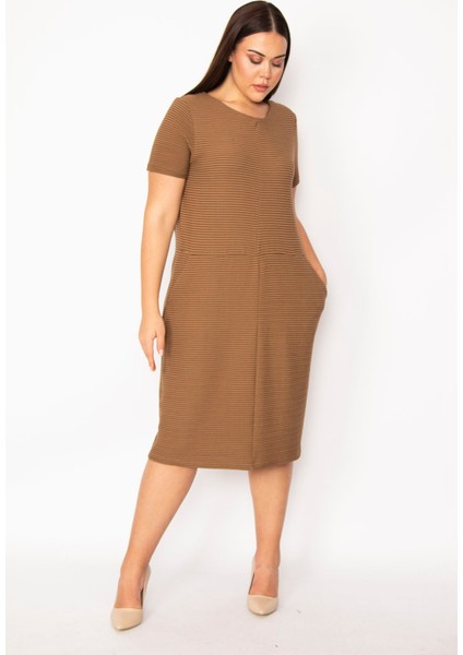 Kadın Sütlükahve Kendinden Çizgili Cepli Elbise 65N29922 fiyatları