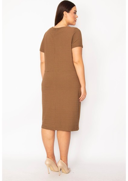 Kadın Sütlükahve Kendinden Çizgili Cepli Elbise 65N29922 indirimleri