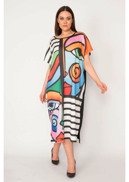 Kadın Siyah Dijital Baskılı Yan Cepli Uzun Renkli Elbise fiyatları