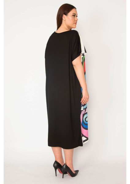 Kadın Siyah Dijital Baskılı Yan Cepli Uzun Renkli Elbise fırsatları