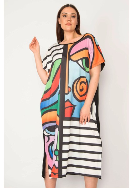 Kadın Siyah Dijital Baskılı Yan Cepli Uzun Renkli Elbise indirimleri