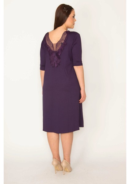Kadın Mor Yakası Tül ve Dantel Detaylı Elbise modelleri