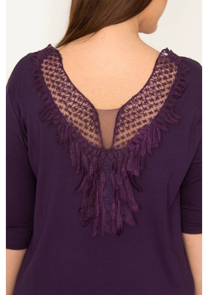 Kadın Mor Yakası Tül ve Dantel Detaylı Elbise fırsatları