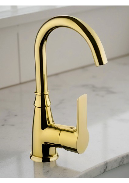 Alamera Pro Kuğu Banyo Lavabo Bataryası Altın - Su Tasarruflu, Modern Tasarım, Uzun Ömürlü Kullanım