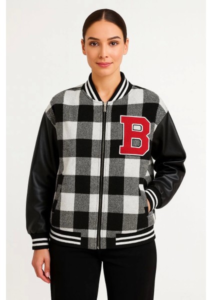 Kolları Suni Deri Içi Astarlı Oduncu Kolej Içi Ceket - Gri