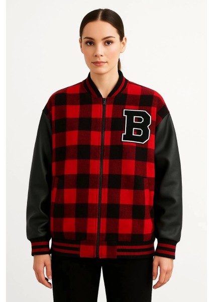 Kolları Suni Deri Içi Astarlı Oduncu Kolej Içi Ceket - Bordo