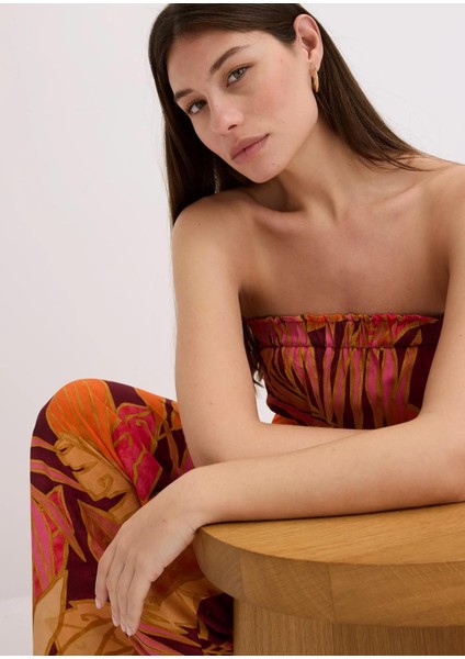 Kadın Büyük Beden Oranj, Desenli Viskon Çıkarılabilir Ip Askılı Tulum 65N38985 fırsatları