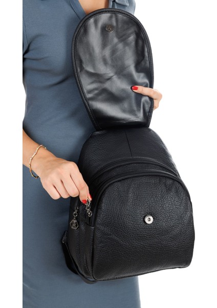 Kadın Deri Ayarlanabilir Askılı Omuz ve Sırt Çantası NEWPOLO352 - Siyah modelleri