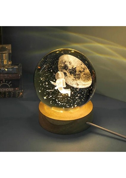 Uçan Astronot Işıklı Cam Küre Cap 6 cm 56