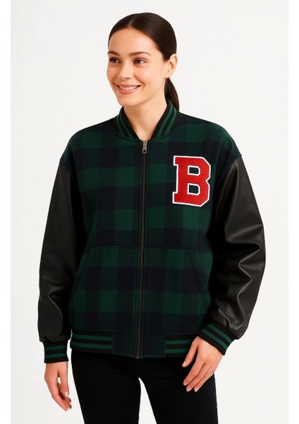 Kolları Suni Deri Içi Astarlı Oduncu Kolej Içi Ceket - Haki