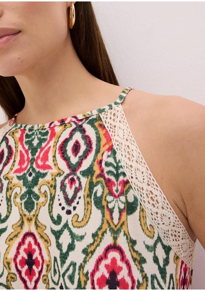 Kadın Büyük Beden Bej, Dantel Detaylı Ip Askılı Halter Yaka Elbise 65N38971 fırsatları