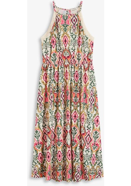 Kadın Büyük Beden Bej, Dantel Detaylı Ip Askılı Halter Yaka Elbise 65N38971 indirimleri