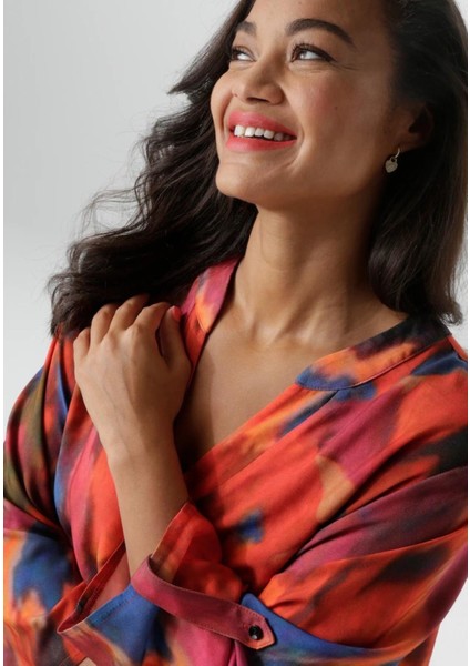 Kadın Büyük Beden Renkli, V Yaka , Kıvrılabilir Truvakuar Kol, Viskon Elbise 65N39034 fırsatları