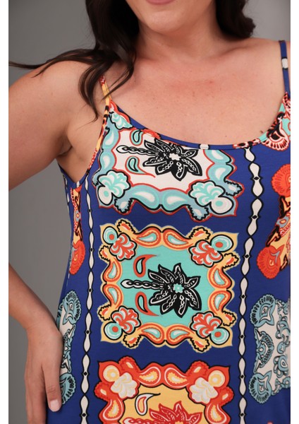 Kadın Büyük Beden Renkli, Çiçek Desenli Ip Askılı Viskon Elbise 65N39081 indirimleri