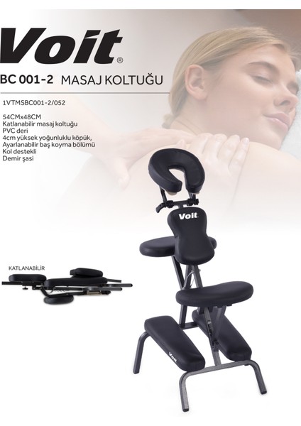 Bc 001-2 Katlanabilir Masaj Koltuğu, Ayarlanabilir Kafalık & Kol Desteği, Yüksek Yoğunluklu Köpük, Pvc Deri, Çantalı