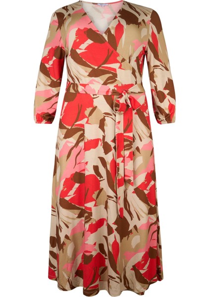 Kadın Büyük Beden Renkli, Desenli Viskon Kumaş Anvelop Elbise 65N38967 fiyatları