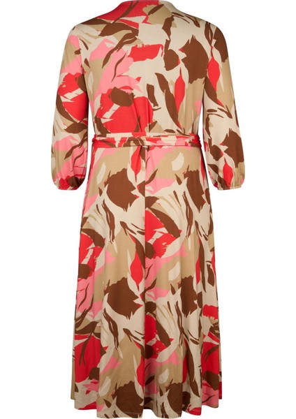 Kadın Büyük Beden Renkli, Desenli Viskon Kumaş Anvelop Elbise 65N38967 indirimleri