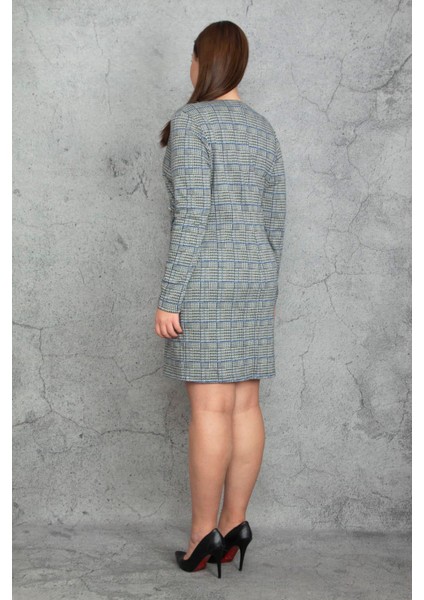 Kadın Büyük Beden Gri Ekose Desenli Bel Detaylı Anvelop Astarlı Elbise 65N37446 fiyatları