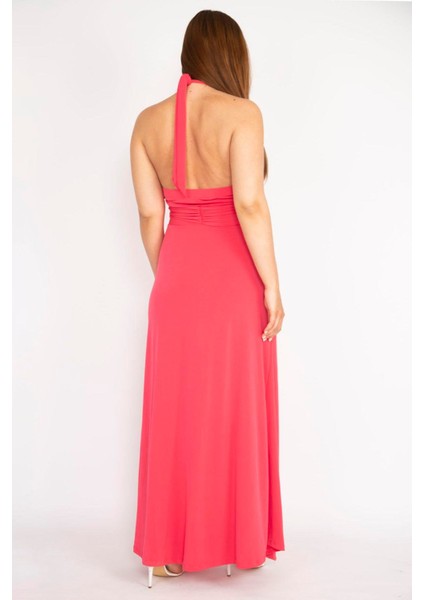 Kadın Fujya Büyük Beden Boyundan Bağlamalı Göğüs Büzgülü Uzun Elbise fırsatları