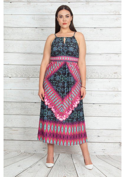 Kadın Renkli Yaka Detaylı Askılı Elbise 65N20426