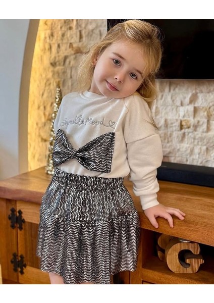 Kız Çocuk Pullu Payetli Etekli 2li Takım Pamuklu
