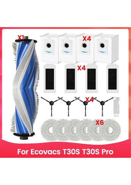 Ecovacs T30S T30S Pro Robot Süpürge Ana Yan Fırça Hepa Filtre Paspas Bezi Toz Torbaları Aksesuarları (Yurt Dışından)