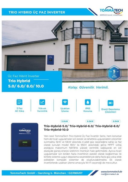 TommaTech Trio Hybrid 10.0kW Üç Faz İnverter fiyatları