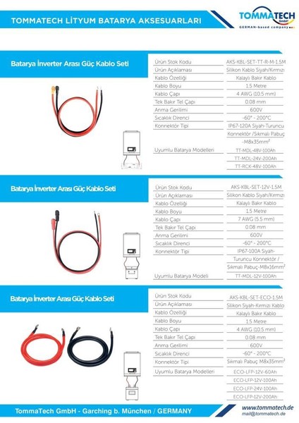 Tommatech Modular/rack Series 25.6-51.2V Lfp Güç Kablo Seti fiyatları