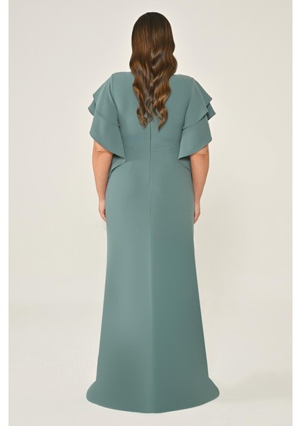 Alfa Beta Kadın Degaje Yaka ve Büzgülü Krep Uzun Abiye Elbise fırsatları