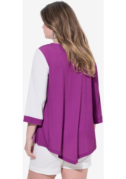 Kadın Büyük Beden Mor, Bisiklet Yaka, Asimetrik Kesim, Çiçek Desenli Bluz 65N38992 fiyatları