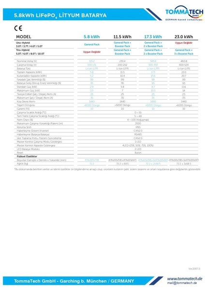 Tommatech Hightech Power Generalpack 5.8kwh Lityum Batarya fırsatları