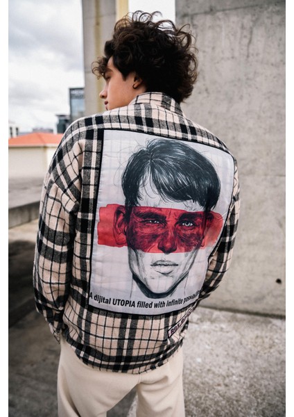 R-3818 Erkek Ayaklı Yaka Patch'lii Ekose Gömlek