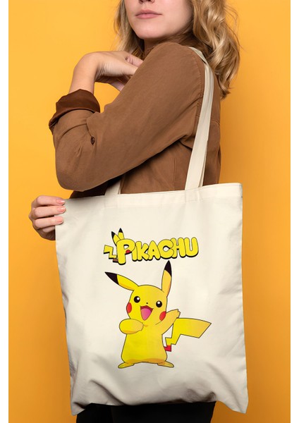 Pikachu %100 Pamuk Bez Omuz Çantası