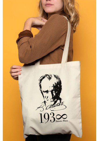 Atatürk Fikirler Ölmez %100 Pamuk Bez Omuz Çantası