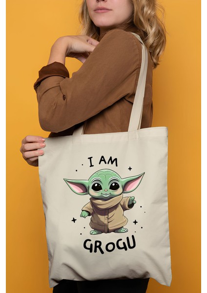 I'm Grogu %100 Pamuk Bez Omuz Çantası