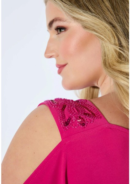 Kadın Büyük Beden Fujya, Omuz Açık, Pul ve Boncuk Işli Jarse Bluz 65N38966 indirimleri