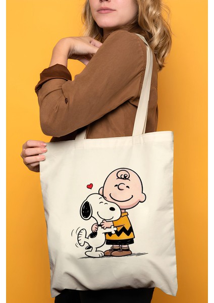 Snoopy Charlie Brown %100 Pamuk Bez Omuz Çantası