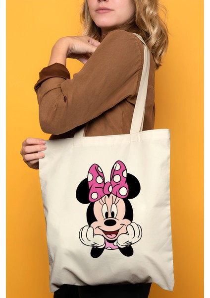 Minnie Mini Mouse %100 Pamuk Bez Omuz Çantası