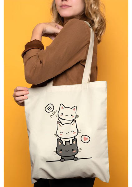 Kitty Kedi %100 Pamuk Bez Omuz Çantası