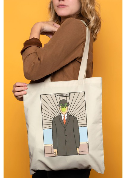 Magritte Son Of Man %100 Pamuk Bez Omuz Çantası