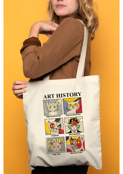 Kediler ve Sanat Akımları %100 Pamuk Bez Omuz Çantası