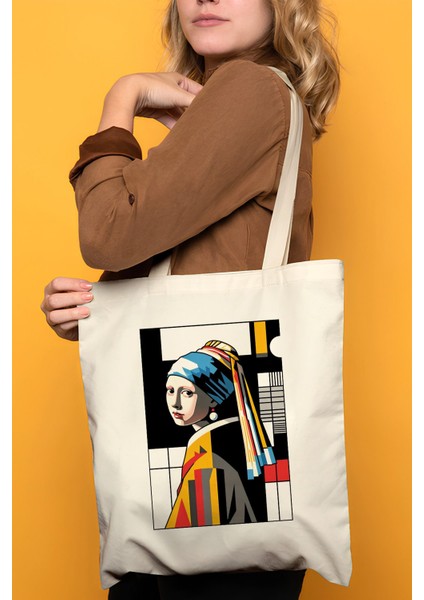 Inci Küpeli Kız %100 Pamuk Bez Omuz Çantası