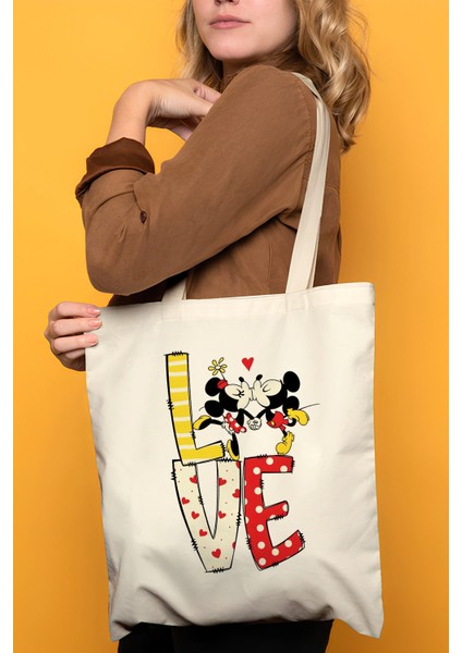 Love Miki Minnie Mouse %100 Pamuk Bez Omuz Çantası