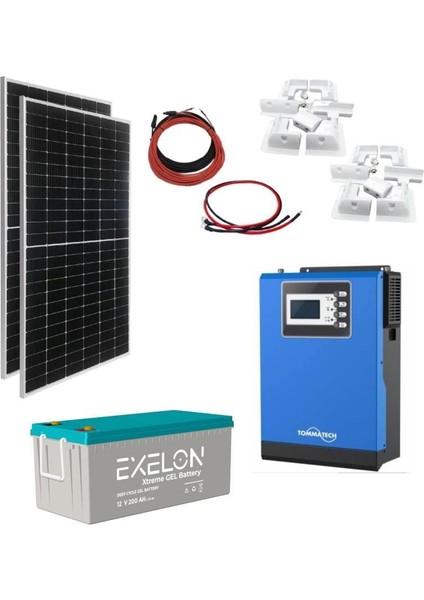 Teknovasyon Arge Karavan Solar Enerji Paketi 1kVA MPPT İnverter 2x205W Güneş Paneli 200Ah Karbon Jel Akü