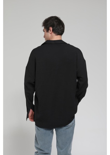 R-3575 Apaş Yaka Uzun Kollu Aerobin Kumaş Oversize Gömlek fırsatları