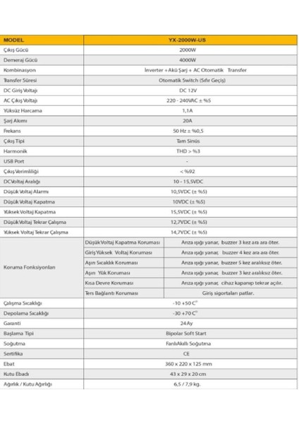 2000 Watt 12 Volt Tam Sinüs Ups Invertör fiyatları